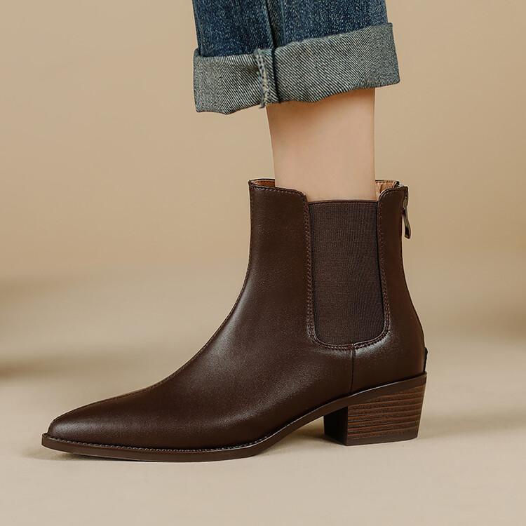 Fashion New Autumn Winter Women Boots Fashion Pointed Toe Chelsea Boots for Women Short Boots Women Chunky Heel Botas De Mujer Brown