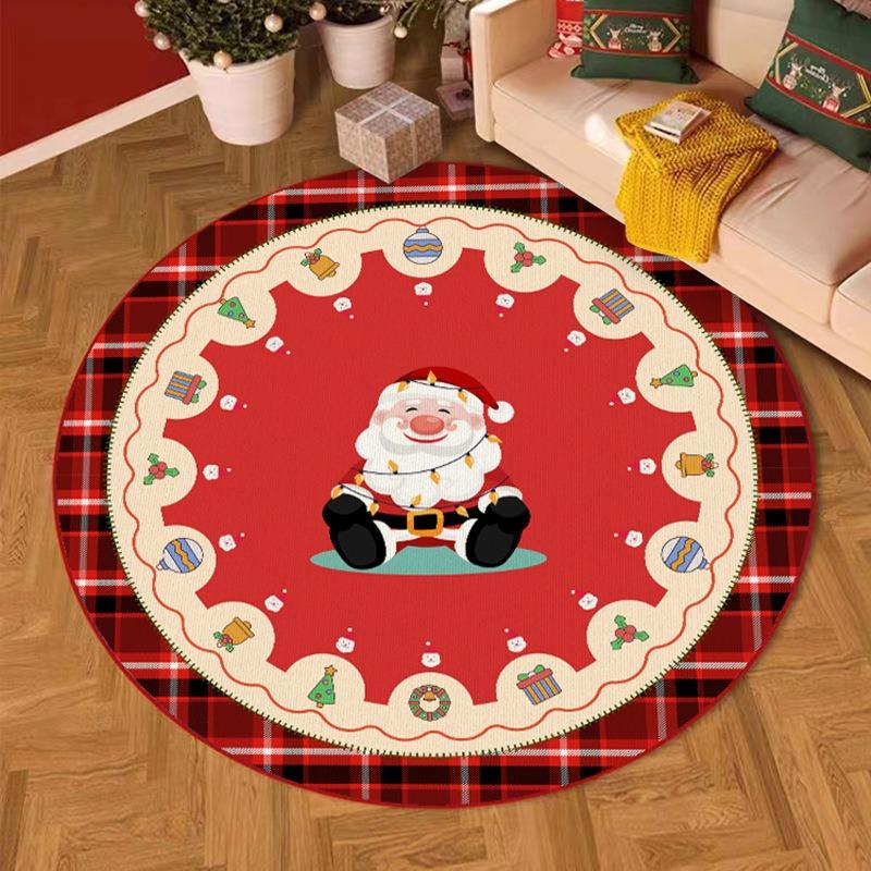 Circular Christmas Carpet Christmas Sled Anti Slip Carpet Decoration Holiday Living Room Bedroom Home Decoration Carpet