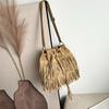 Korean Style Suede Handbag PU Leather Drawstring Bucket Bag Fashion Tassel Shoulder Bag  Women