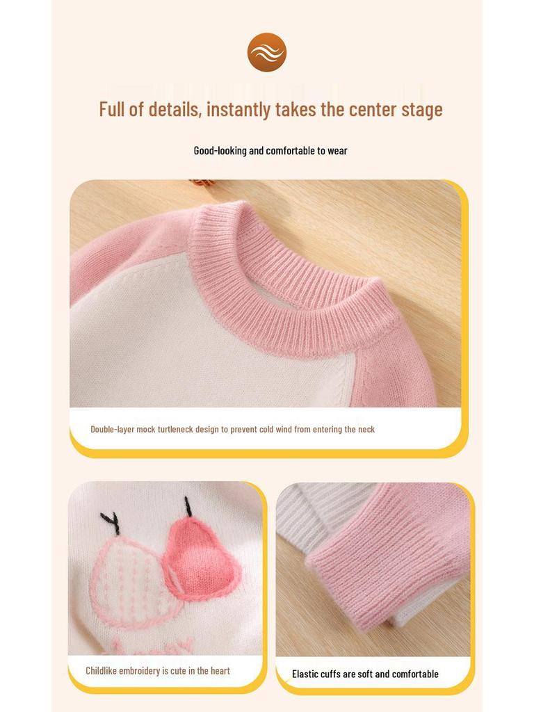 Pull Brodé Fraise pour Filles - Tricot Doux pour l'Automne et le Printemps