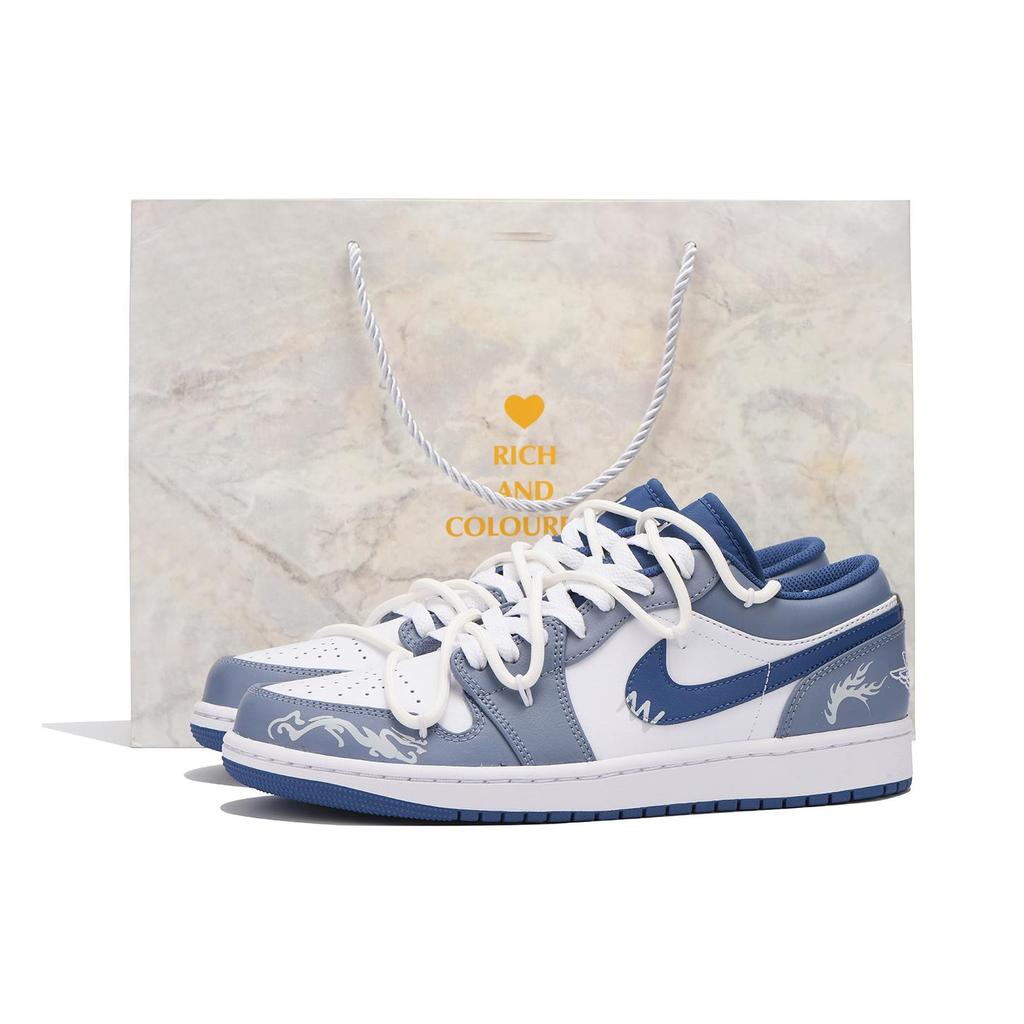 Jordan Air Jordan 1 Low Top Vintage Basketball Shoes Men's Blue White 553558-414(Team32-SBOX)