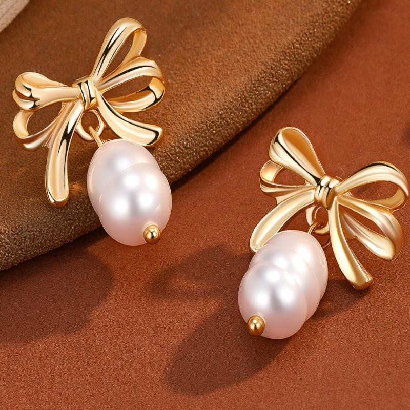 Exquisite Full-diamond Sweet Bow-shaped Pearl Stud Earrings for Women, Fashionable, Simple, Small, and Versatile. Ear Jewelry.