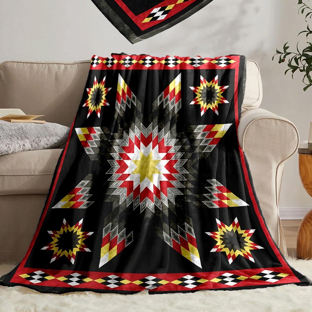 Native American Star Quilt Blanket Tribal Geometric Pattern Fleece Throw All Season Soft Warm Bedding Home Decor Gift