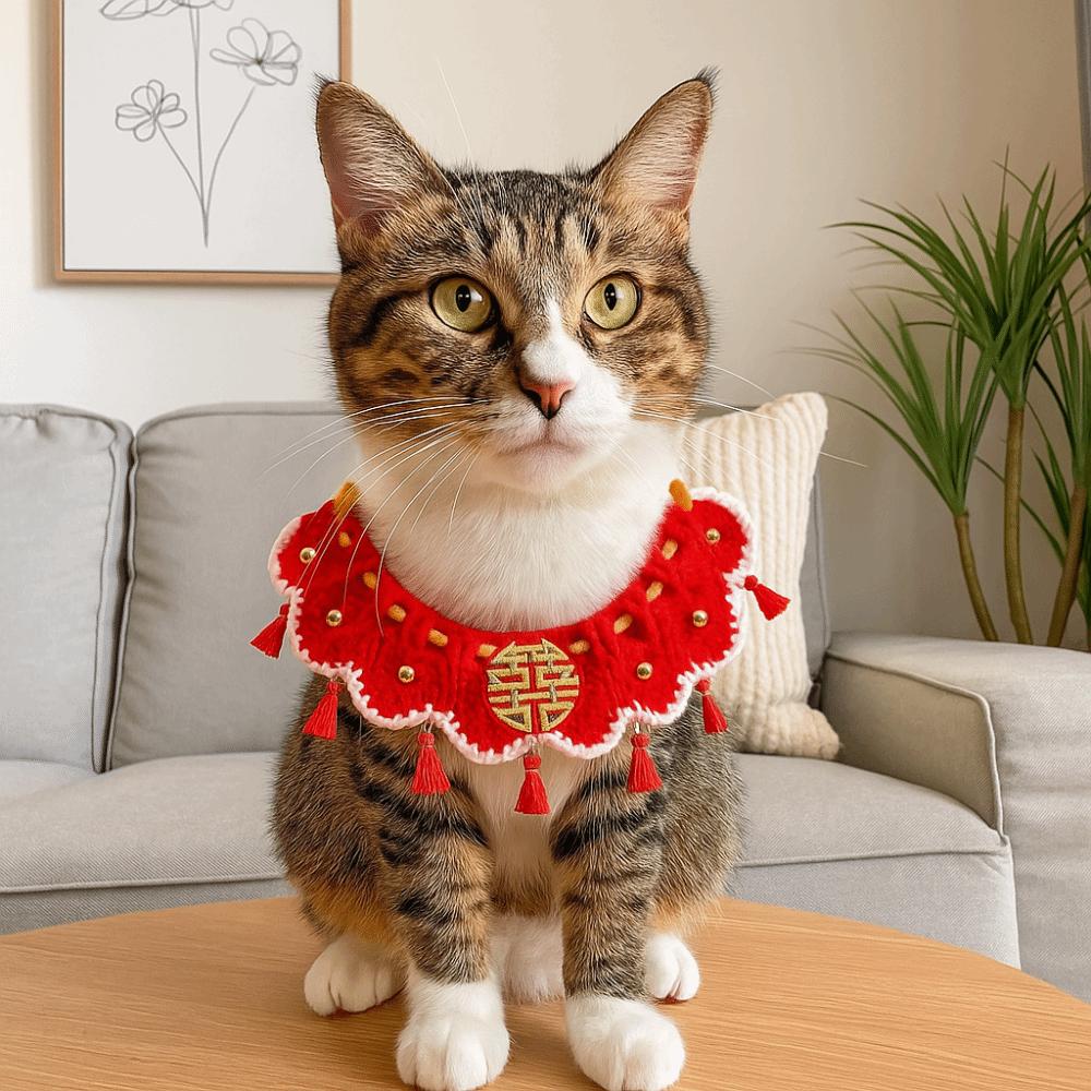 Decorative New Year Pet Collar Lace-up Style Pet Saliva Towel Pet Wedding Items  Take Photos