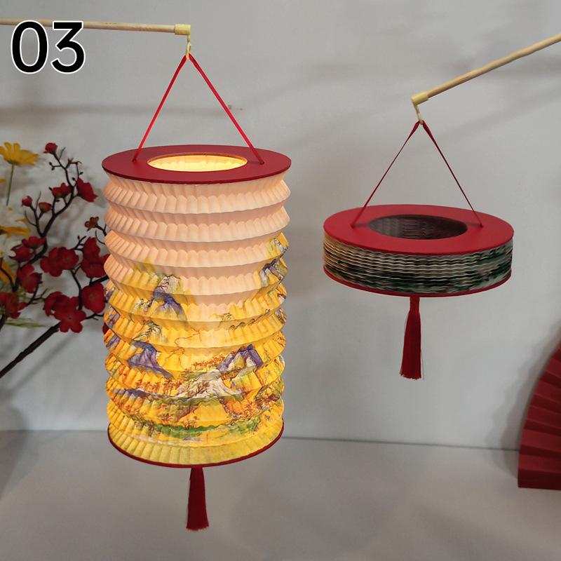 Traditional Hanging Led Lantern Folding Organ Design Chinese Style Mid-autumn New Year Decor Portable Lantern With Handlen