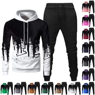 Mens Hooded Sports Tracksuit Unisex Two-Piece Running Outfits Long Sleeve Pullover Hoodies Sweatshirt+Sweatpants Set