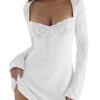 European & American Slim Fit Lace A-Line Dress with Long Sleeves - Sexy, Bust-Hugging Design