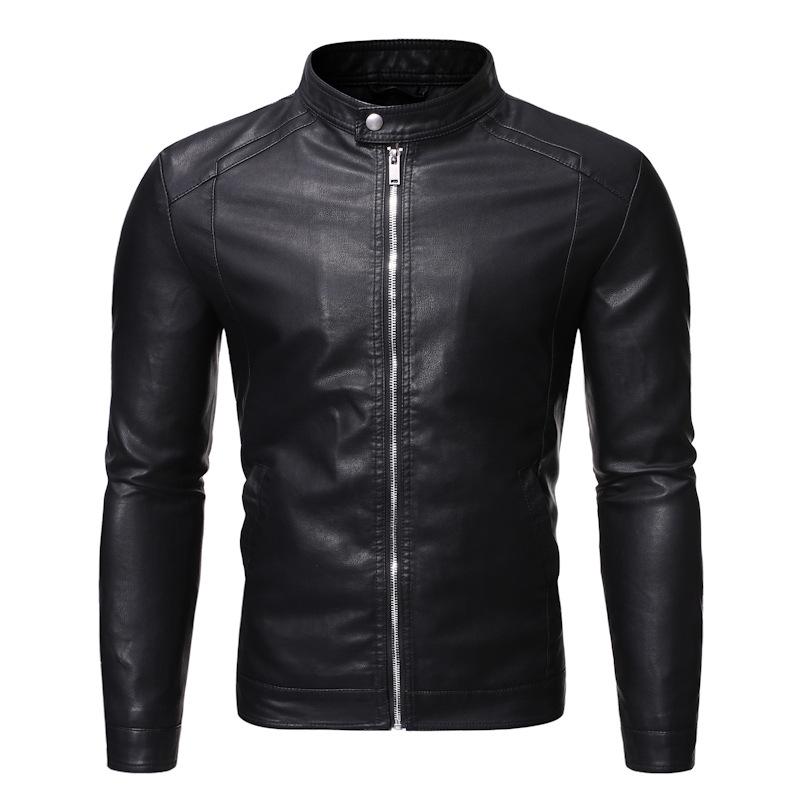 Men's Casual PU Leather Motorcycle Jacket with Stand-up Collar