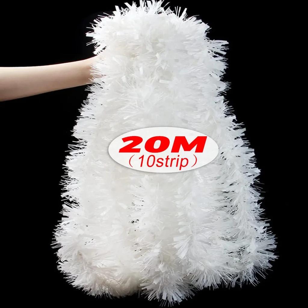 2/20M Christmas Cane Ribbons Garland White Tinsel Bar Wall Decor Hanging Garland Strip Ceiling Decoration Home Party Ornament