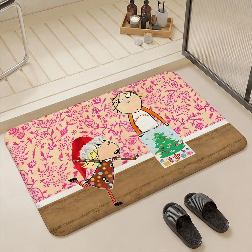 C Charlie and Lola anime Floor Mat Eco Flannel Doormat Non Slip Odorless Indoor Floor Rug Soft Short Plush Home Mat