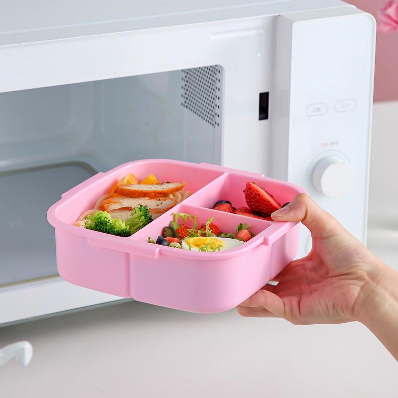 Cute Cartoon Divided Lunch Box Kids Students Microwave Safe Leakproof Food Container Bento Style