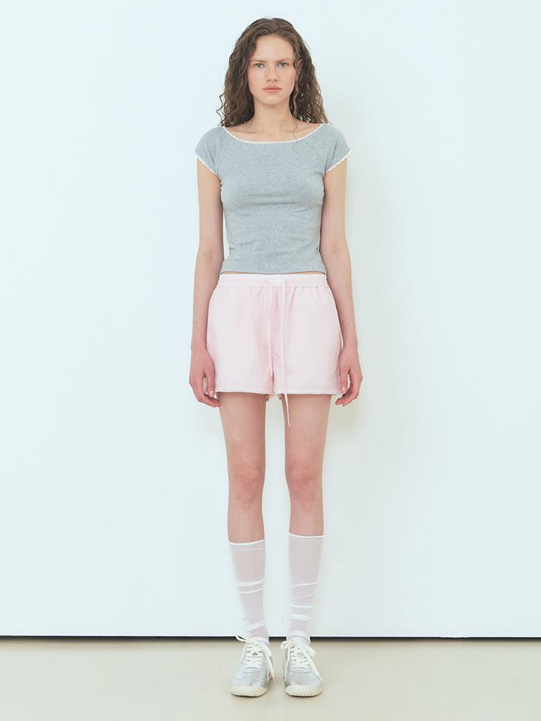 ETMON Lace Trimming T-Shirt Melange Gray