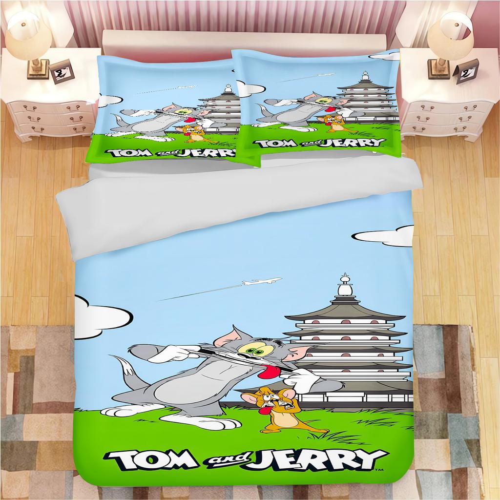 Tom och Jerry Påslakan Set Täcke Sängkläder 3d Barns Sängkläder Set 3-delat 1 Påslakan King Size