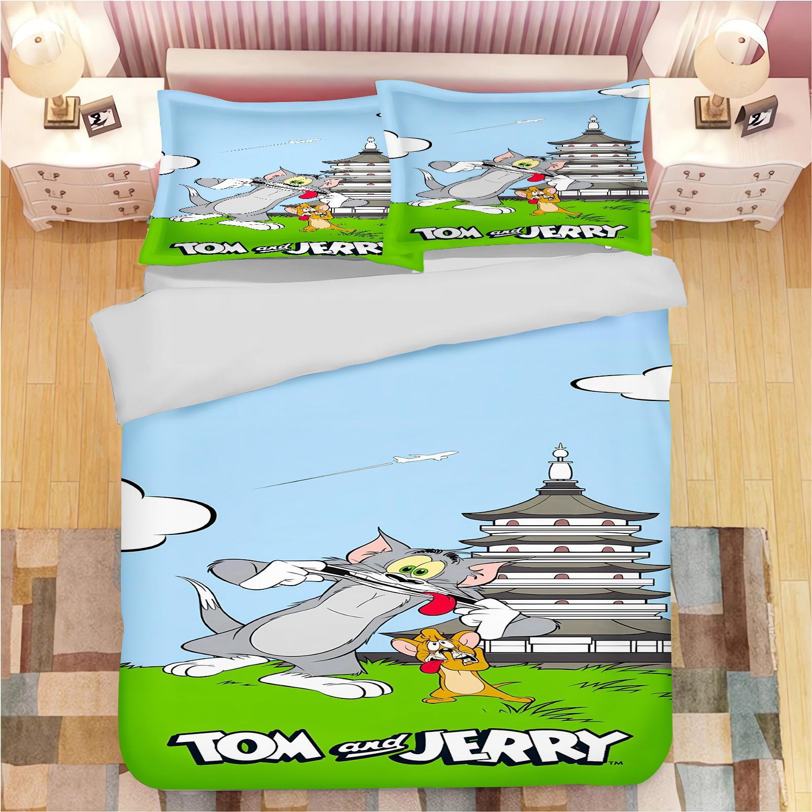 

Tom and Jerry Duvet Cover Set Comforter Bedding 3d Children S Bedding Set 3-Piece 1 Quilt Cover King Size US Full(200*230cm)3pcs