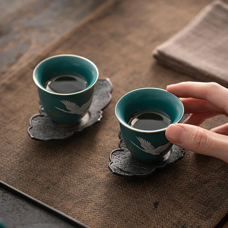 1 Pc Chinese Hand-painted Pine Crane Ceramic Tea Cup Pu'er Master Teacup Handmade Tea Bowl Household Travel Teaware Tea Set
