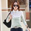2025 Women's Striped Long-Sleeve Zipper T-Shirt with Stand Collar