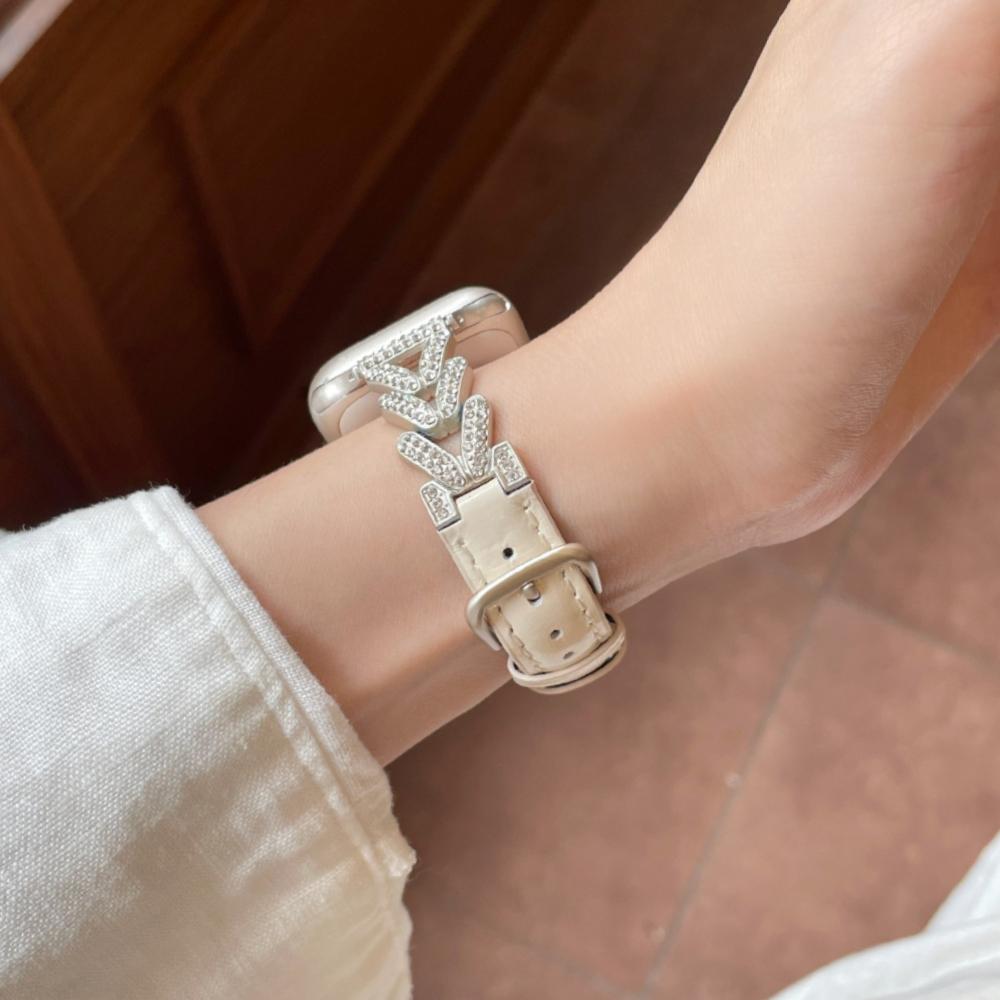 Diamond Leather Watch Straps For Apple Watch Ultra 49mm Metal Bracelet 45 44 41 38 40 42 46mm Women Jewelry Wristband for iWatch S11 10 9 8 SE3 Correa