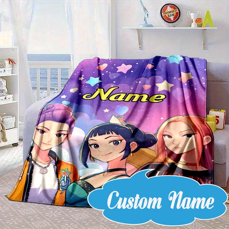 Custom Name KPop Cartoon Blanket bed sofa Blanket Flannel Blanket for Camping, Hiking, Picnic Essentials,gift for Fan family