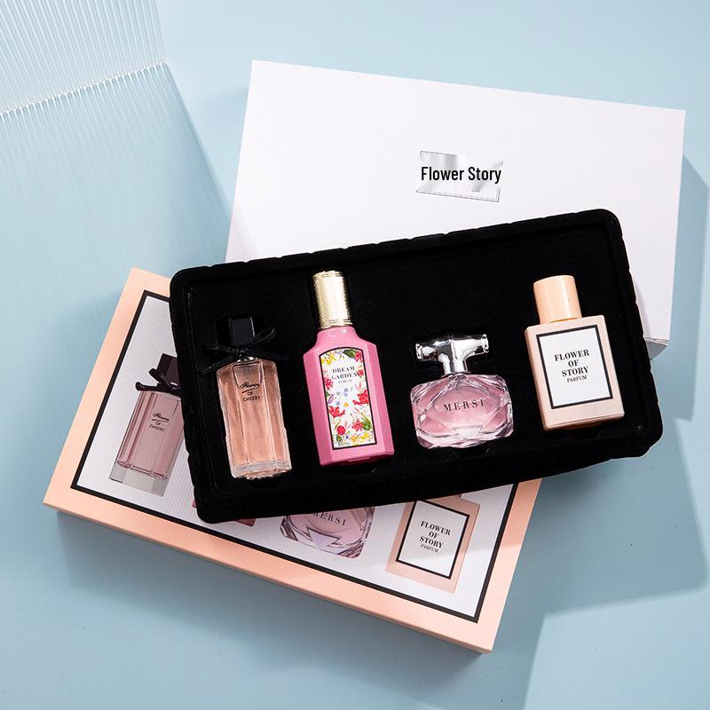 New Flower Story Women's Perfume Set: Four-Piece Gift Box with Long-Lasting Light Floral Fragrances - Flower Joy & Blooming Scents