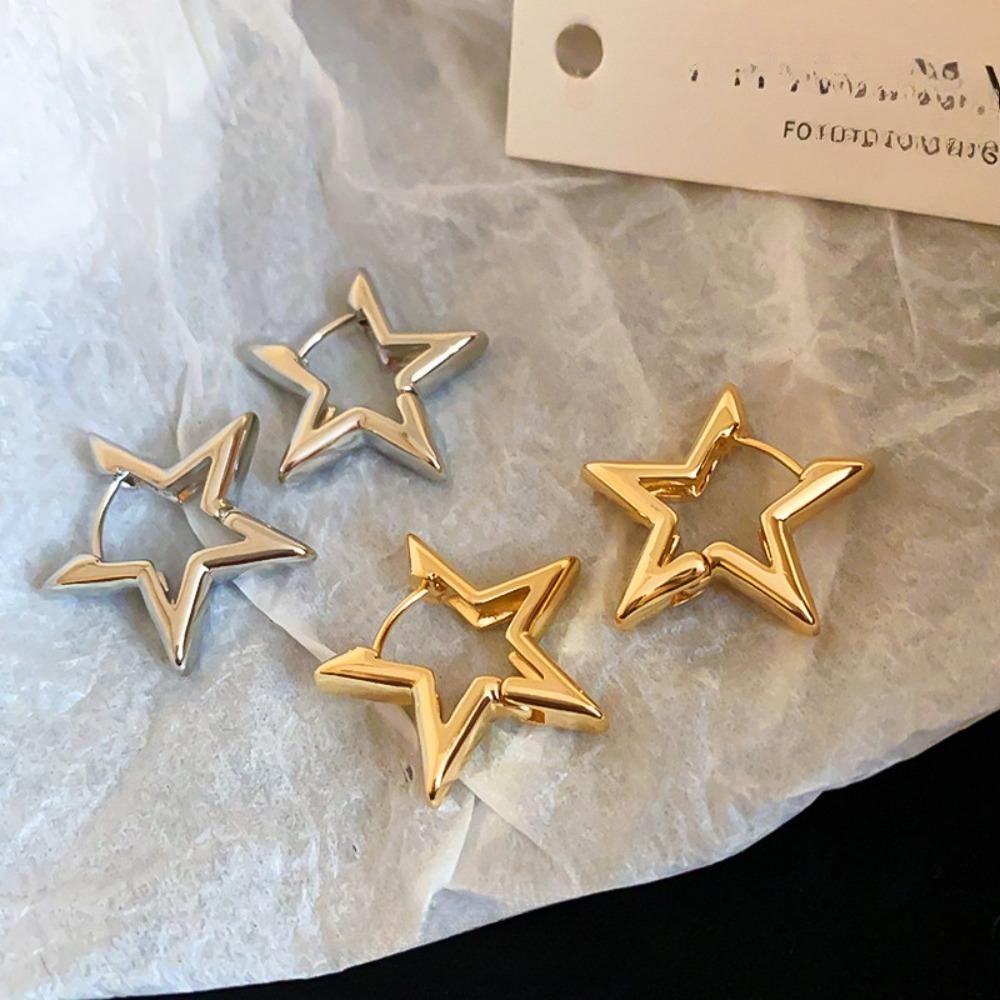 Classic Temperament Glossy Surface Metal Hollowed-out Star-shaped Hoop Earrings for Women Korea Charm Jewelry Accessories Gifts