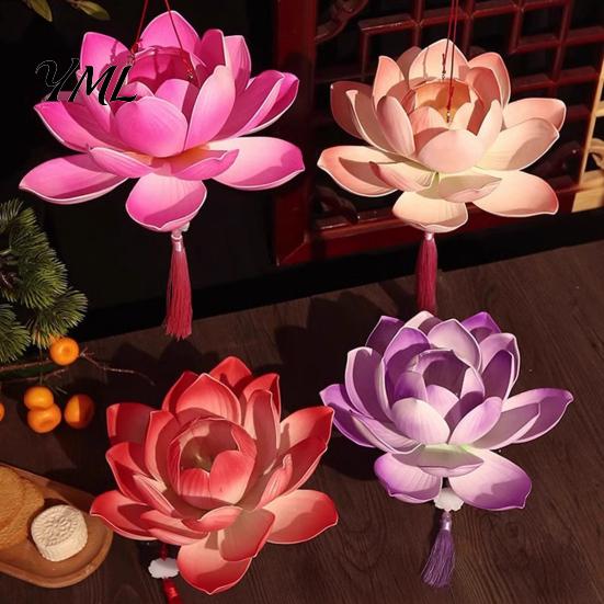 Eco Friendly Plastic Lanterns DIY Lotus Lantern Craft Kit, Handmade Flower Paper with LED Indoor Creative Activities Light, Vintage Decorative