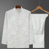 Men's Retro Ice Silk Long-Sleeved Tang Suit for Spring/Summer - Middle-Aged & Elderly Hanfu Tai Chi Outfit