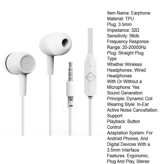 Kabelgebundener Kopfhörer Geräuschunterdrückung Plug & Play Stereo-Sound HD-kompatibel Anrufen Subwoofer 3,5-mm-Anschlüsse Hochelastisches Kabel In-Ear-Kabelkopfhörer für Zuhause