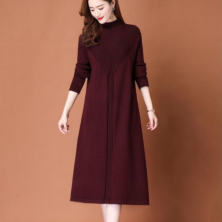 Long Sweater Women's Knee-length Autumn and Winter Dress Women's Loose Knitted Sweater Dress Pullover