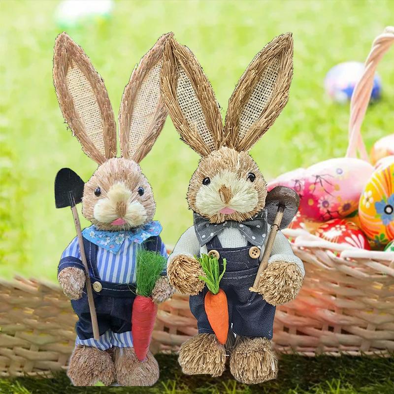Cute 35Cm Straw Rabbit Woven Rabbit Garden Statue Rabbit Handicraft Home Decor – New Year And Easter Decorations Ornament