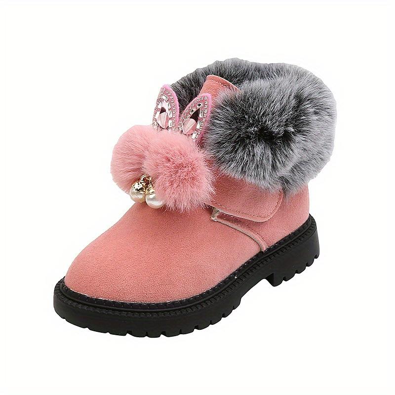 Girls Winter Snow Boots Plush Fur Collar Heart Bow Cutouts Cozy Mid Calf Zipper Thick Sole Pink Red Black Grey Festive Outfits Faux Fur Lining