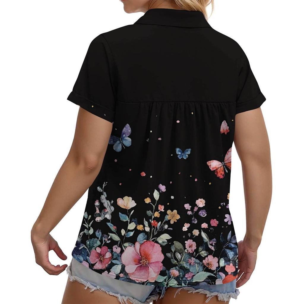 Women's Fashion Casual Printed V-Neck Short Sleeve Large Size T-Shirt Top