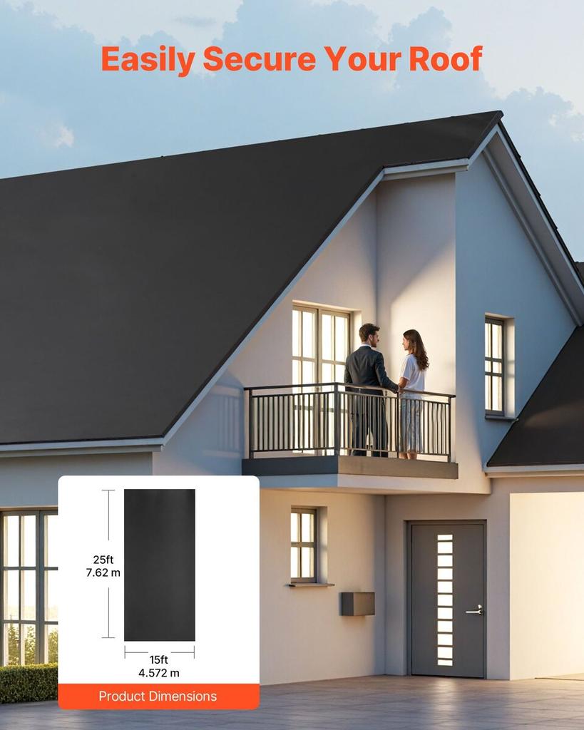 Roll Roofing, 15 X 25 Ft, 45 Mil EPDM Rubber Roofing, Long Lifespan & Weather-resistant, Withstands Harsh Temperatures, Flexible & Easy Installation,