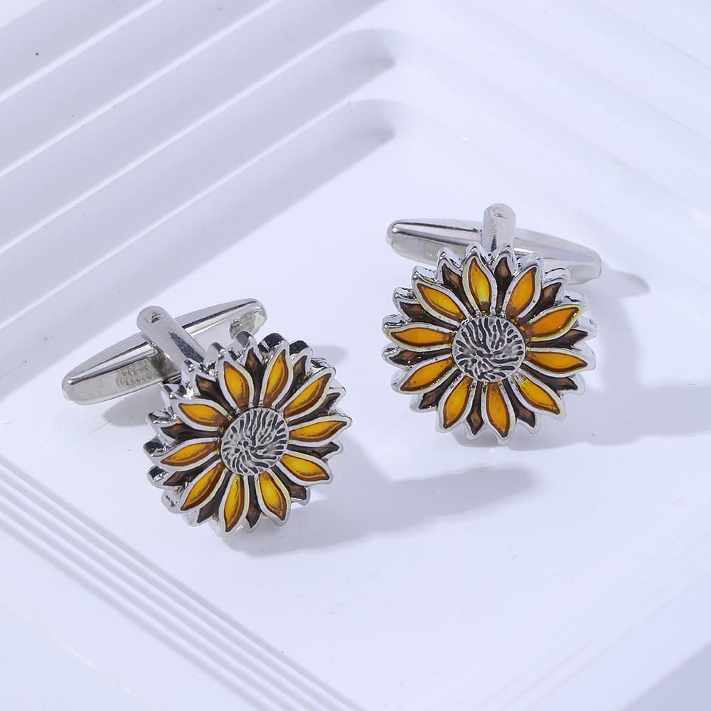 New Arrival Sunflower Cuff Links Sun Flower Mens Cufflinks Jewerly Gift Wedding Birthday Anniversary Father's Day