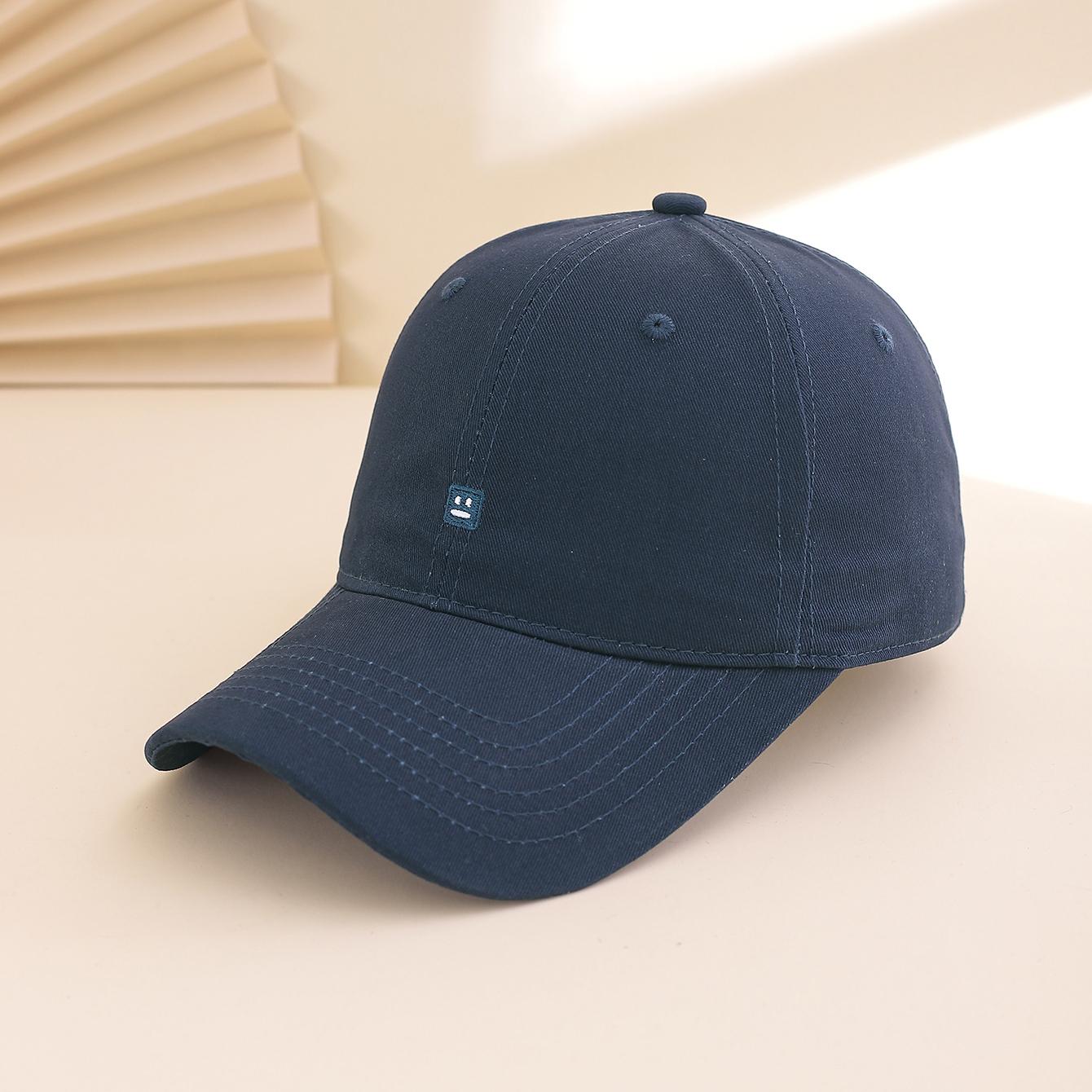 

A solid-color embroidered smiling face adjustable, simple and versatile baseball cap for daily home leisure and entertainment One Size темно-синий