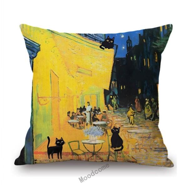 Lovely Cute Funny Humorous Black Cat In World Famous Oil Painting Deviant Art Home Decorative Sofa Pillow Case Cushion Cover
