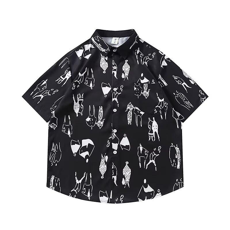 Summer vacation seaside blue shirt for men and women, trendy loose-fitting plus-size Hawaiian short-sleeve shirt