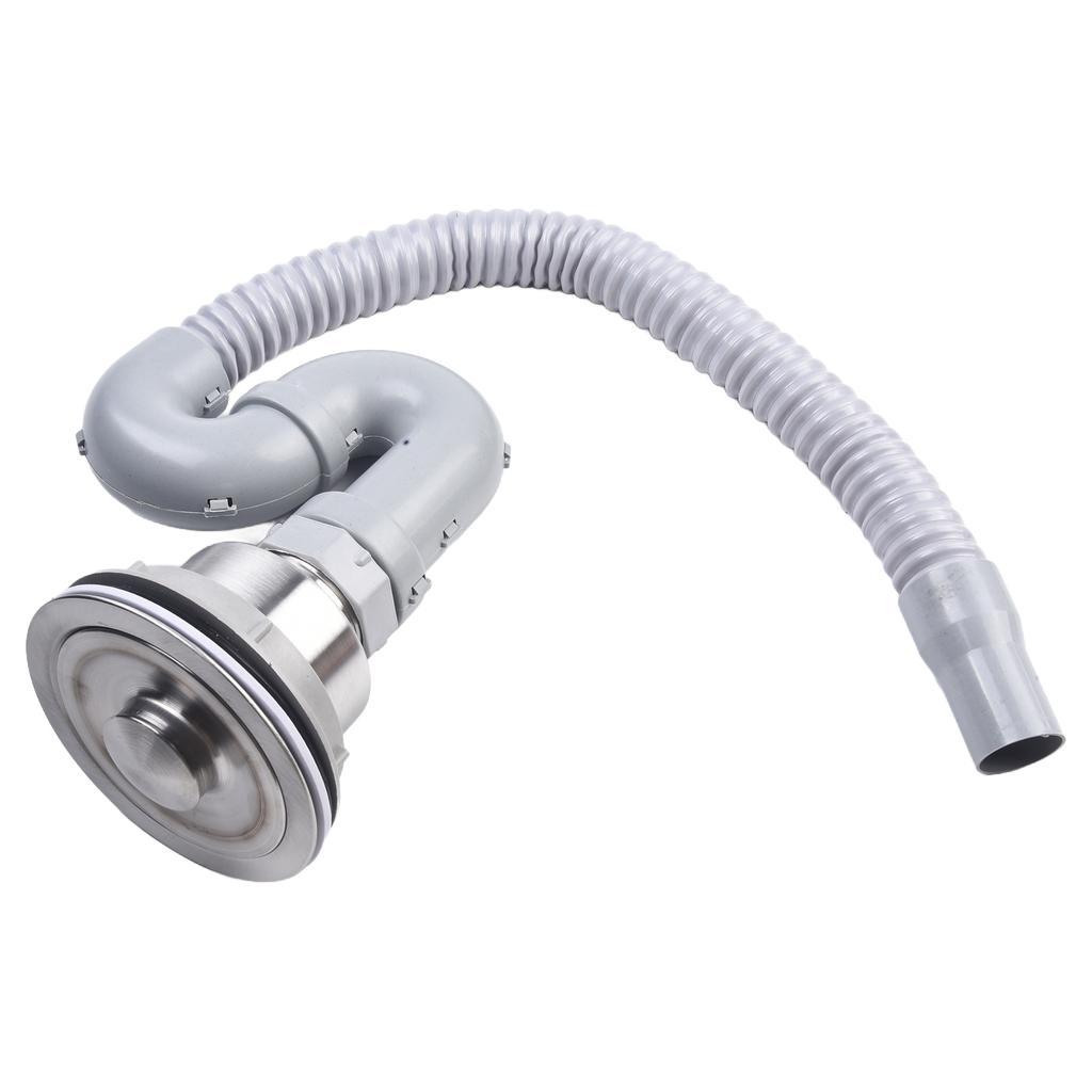 Single Tank Drain Sink Strainer Head S Bend Storage Water Stainless Steel Uninstall 45cm Drain Kit Kitchen Sink