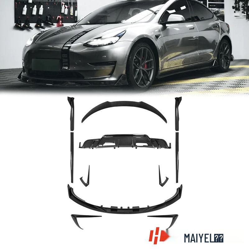 Tesla Model 3 (2018-2023) Diffusore Posteriore e Lip Anteriore in Fibra di Carbonio Stile Turbina