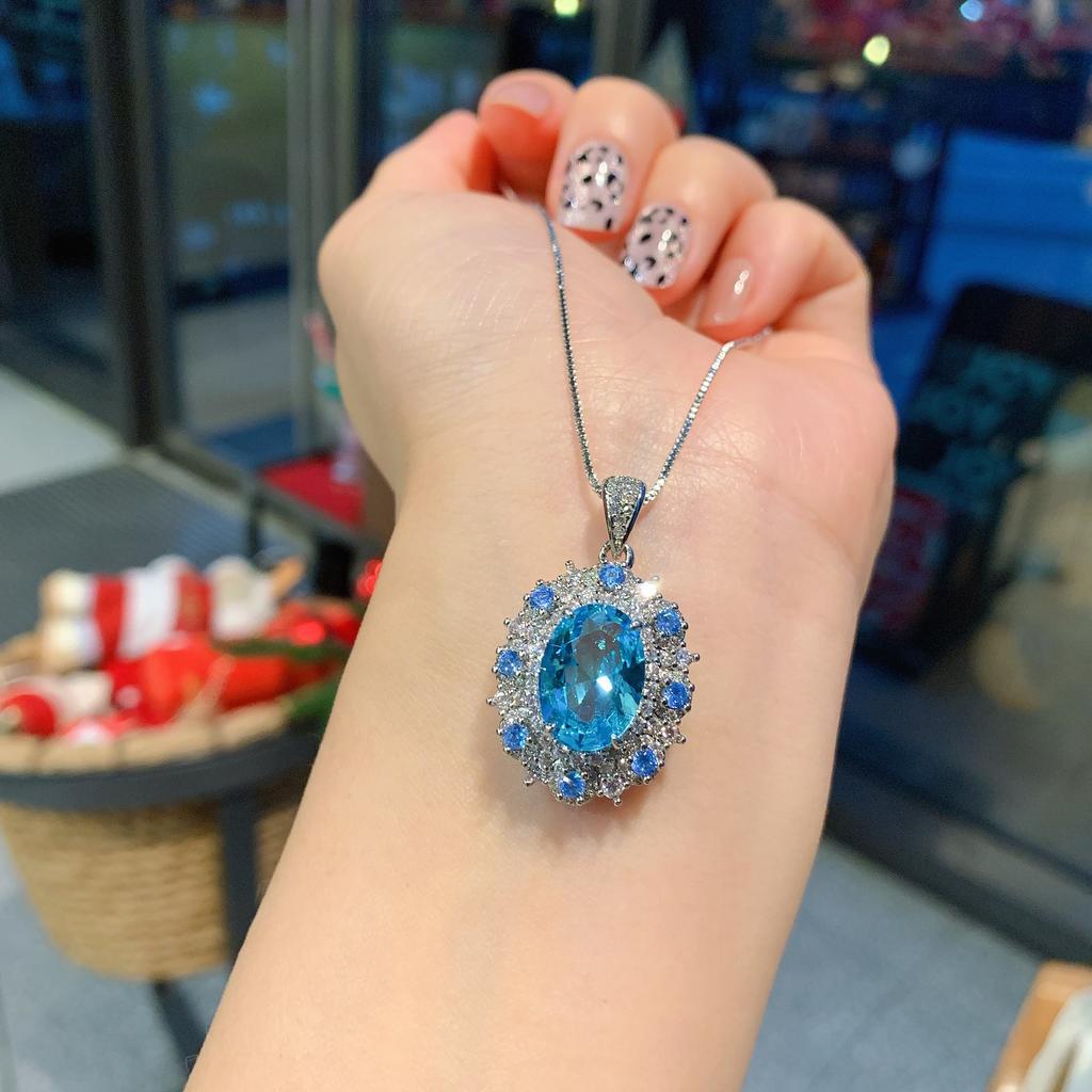 Pendant Necklace Women'S Creative Micro-Inlaid Zircon Sea Blue Red Corundum Sapphire Blue Women'S Pendant Necklace