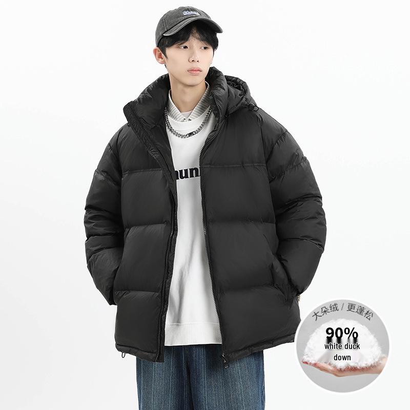 2026 Winter High-End Men's White Goose Down Jacket: Thickened Hooded Casual Outerwear