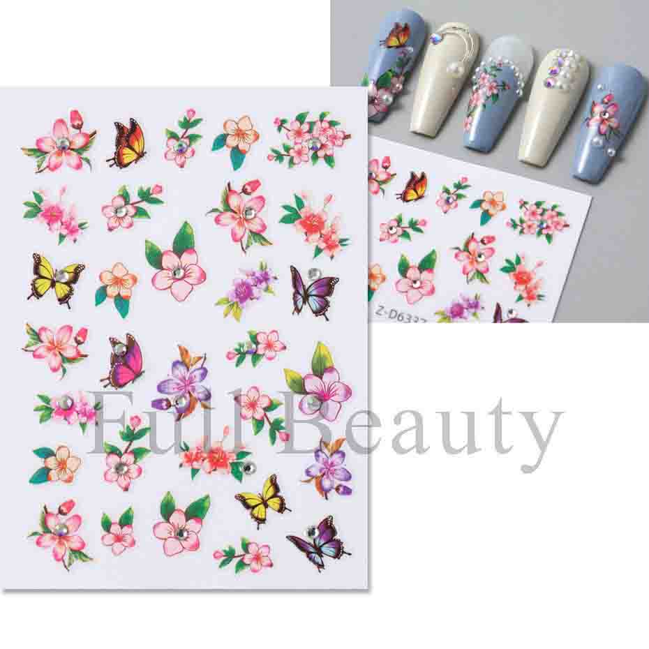 

3D Красочные Наклейки Для Ногтей Цветочные Растения Наклейки Для Нейл-Арта Цветочные Бабочки Весенние Слайдеры Маникюр Декор