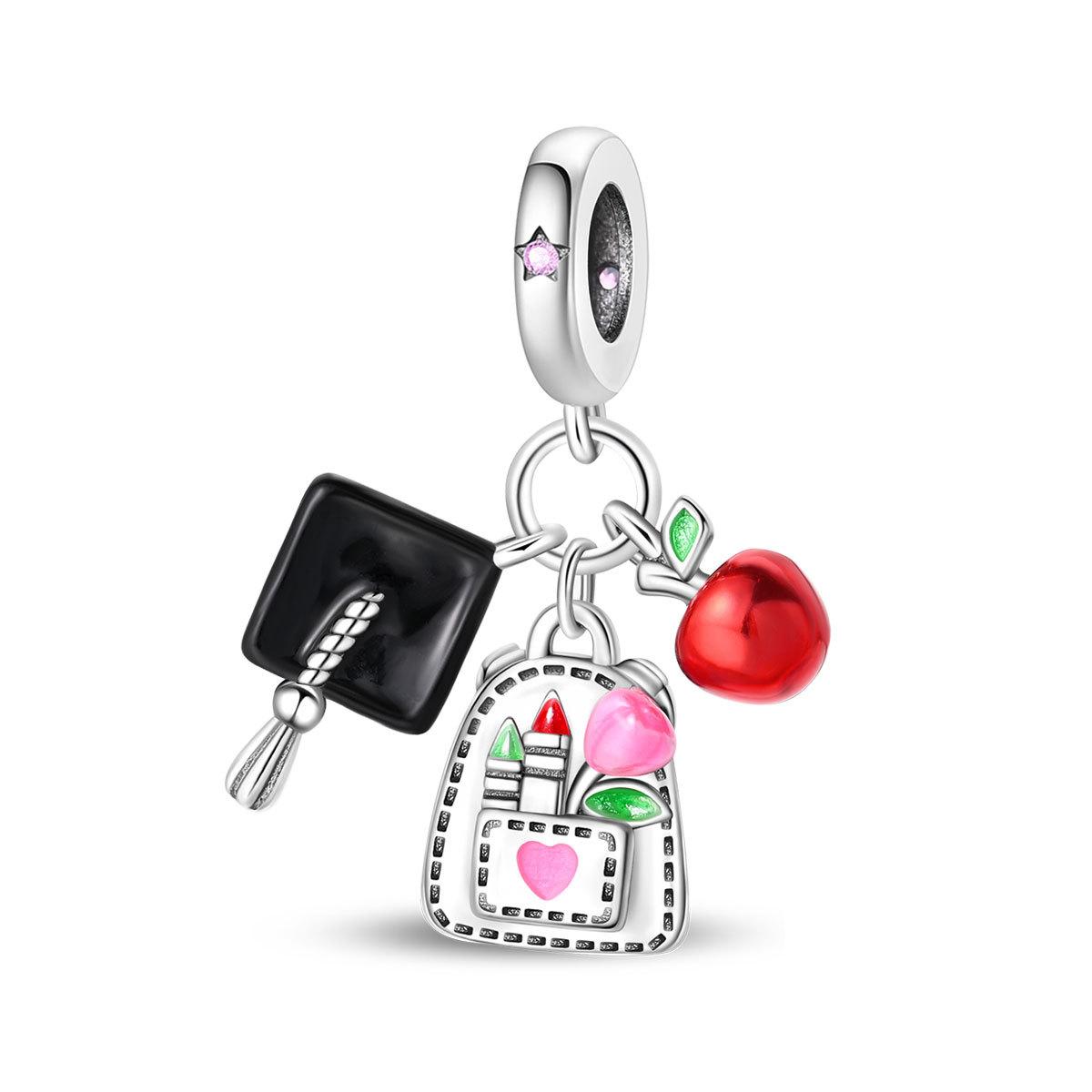 

S925 Silver Graduation Owl with Mortar Board Beaded Pendant DIY Jewelry Necklace Bracelet Craft Accessories