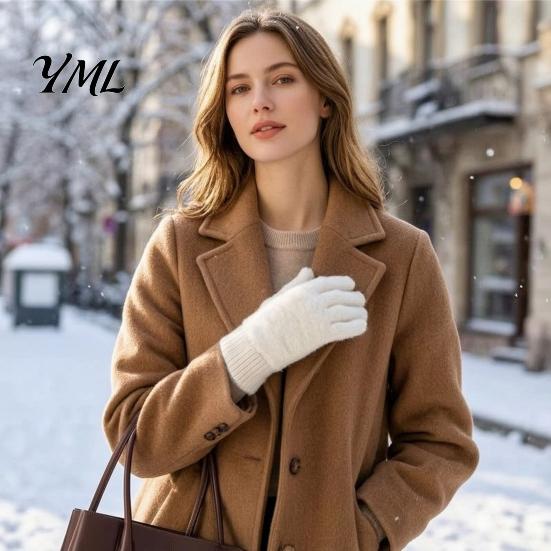 Warm Gift for Her in Winter Faux Mink Five Finger Gloves Women, Soft Plush Lined Gloves, Thermal Insulation Riding Handwear Mittens Cold Weather,