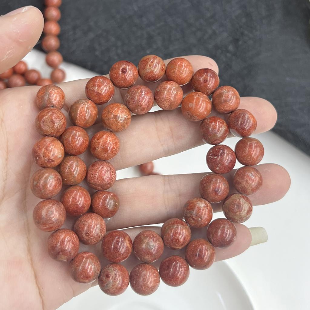 10mm Natural Red Shell Round Beads (38cm Strand) - Smooth Polished Boho Beach Supplies for DIY Necklace Bracelet Jewelry Making, Valentine's Day Gift