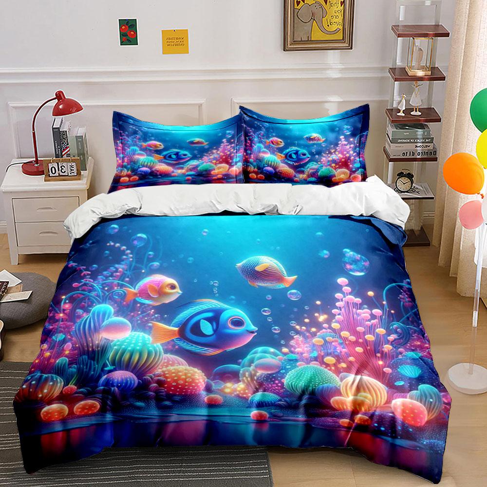 Colorful fish and corals. Bedding sets Duvet cover sets Duvet covers Pillowcases(1*Duvet Cover 2*Pillowcases without duvet insert)