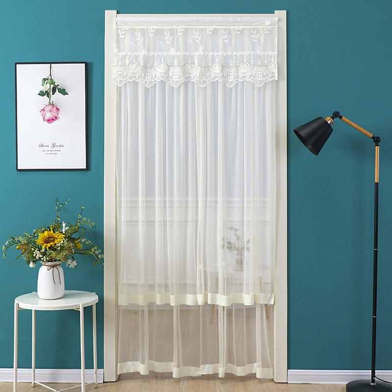 1PC Door Curtain Home Decoration Polyester Pleated Anti Mosquito Lace Embroidery Self Adhesive Double Layer