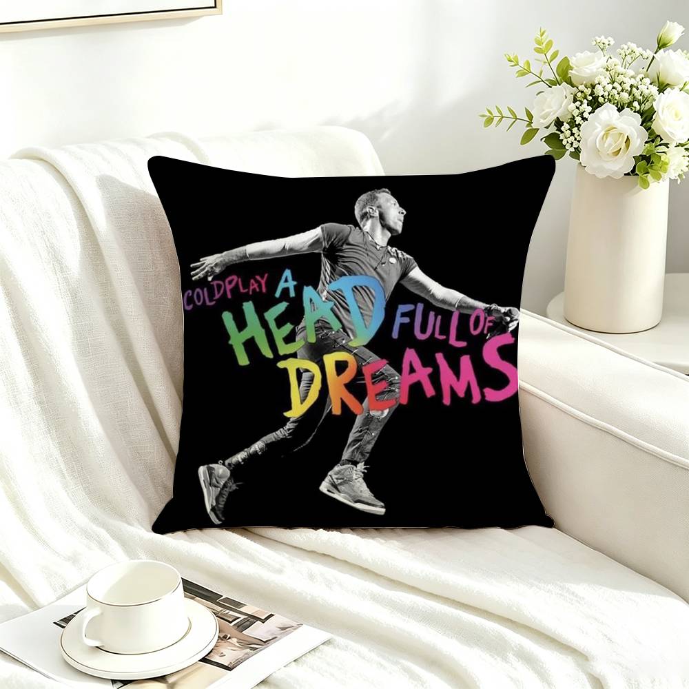 c-Coldplay MUSIC Square Double-Sided printed Pillow Case Bedroom Bedside Pillow Sofa Cushion Cover