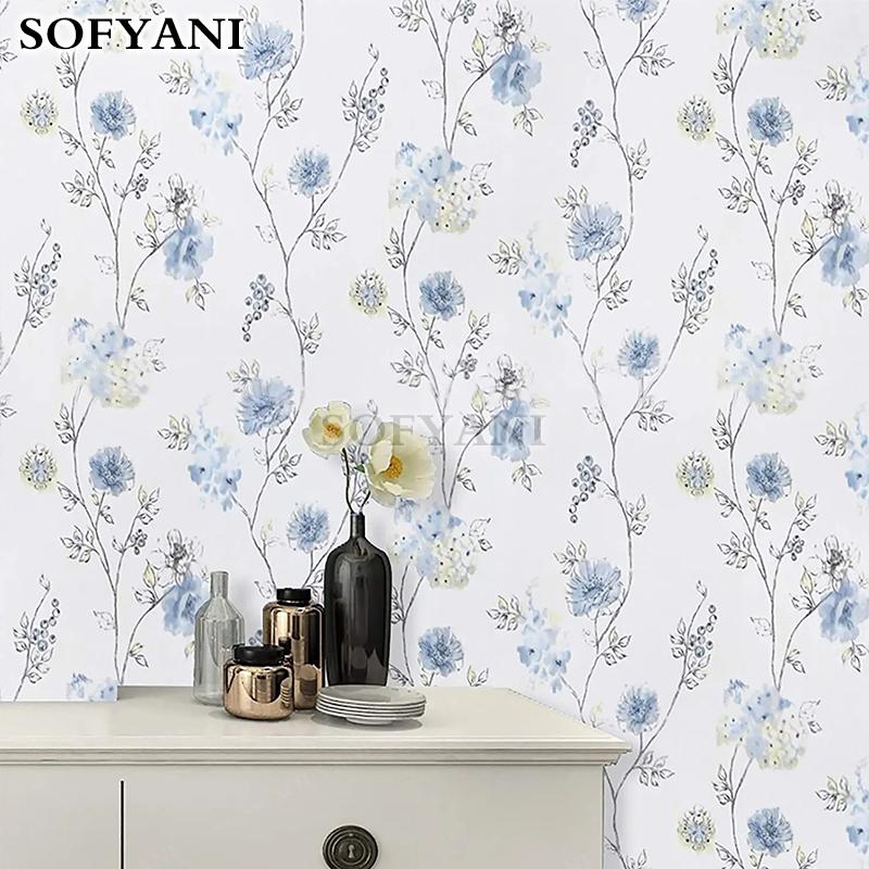 Retro Modrá Květinová Tapeta - Samolepicí Kontaktní Papír Odnímatelná Vodotěsná Tapeta DIY Vhodná pro Dekoraci Nábytku