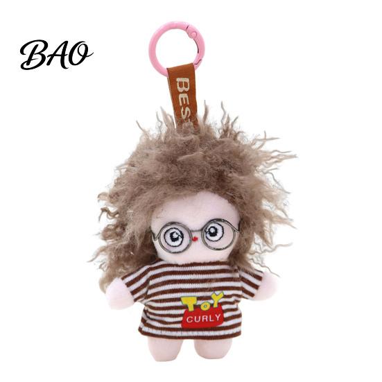 Doll Keyring Pendant, Mini Size Portable Keychain Soft Velvet Fabric Fried Hair Glasses Doll, Durable Accessory for Bags Keys Backpacks Small Hanging