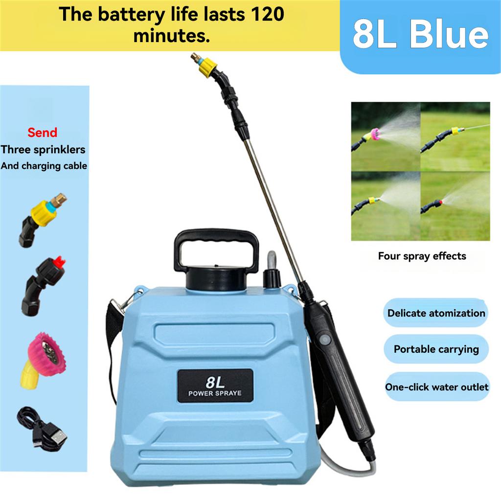 8L Electric Sprayer USB Rechargeable Electric Sprayer with 3 Atomising Nozzles and Adjustable Shoulder Strap Suitable for Lawn and Garden Watering Sp